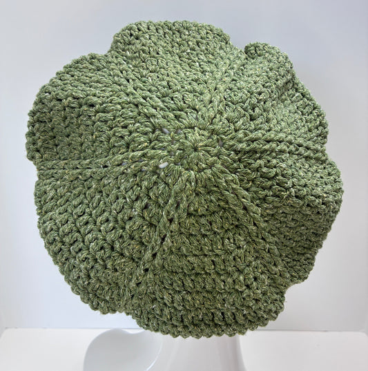 Green crocheted beret