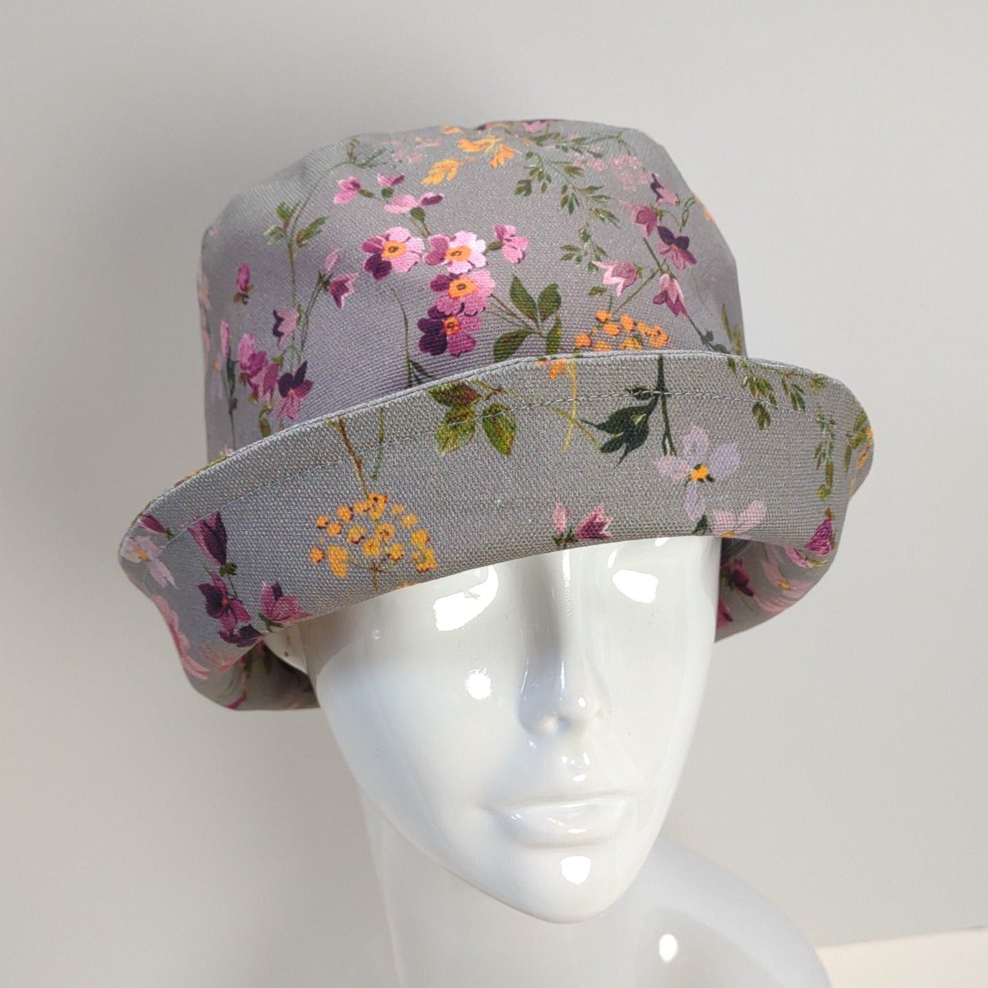 Gray Floral Rolled Cuff Hat