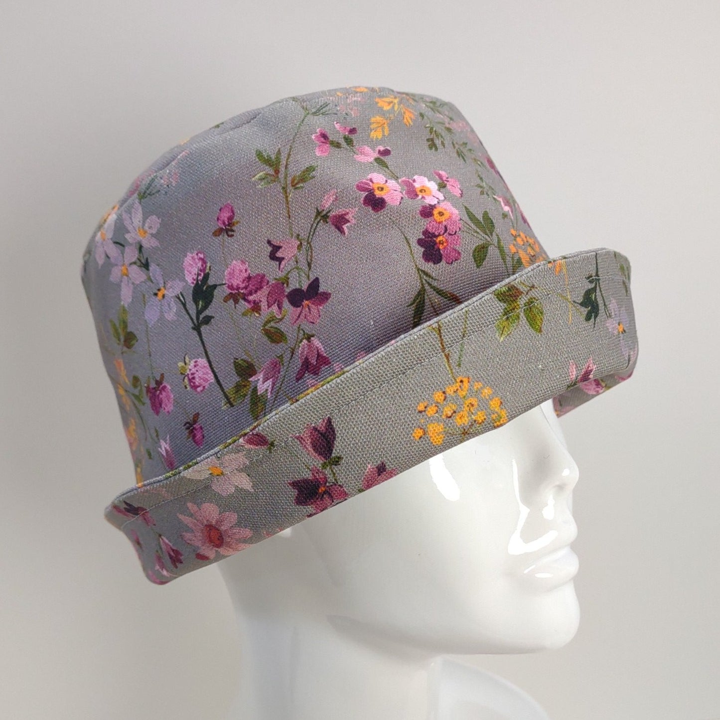 Gray Floral Rolled Cuff Hat