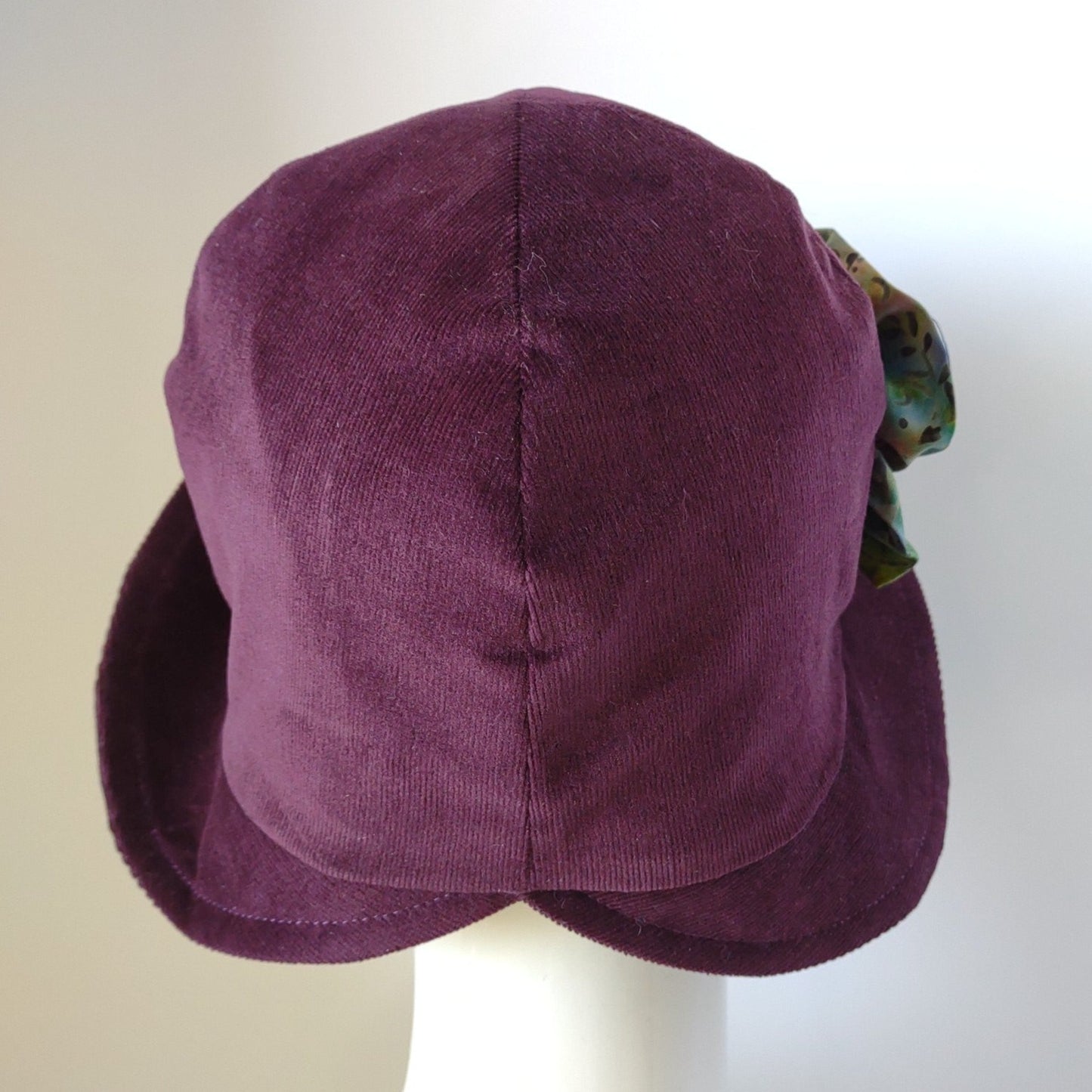 Purple Corduroy Cloche With Batik Flower