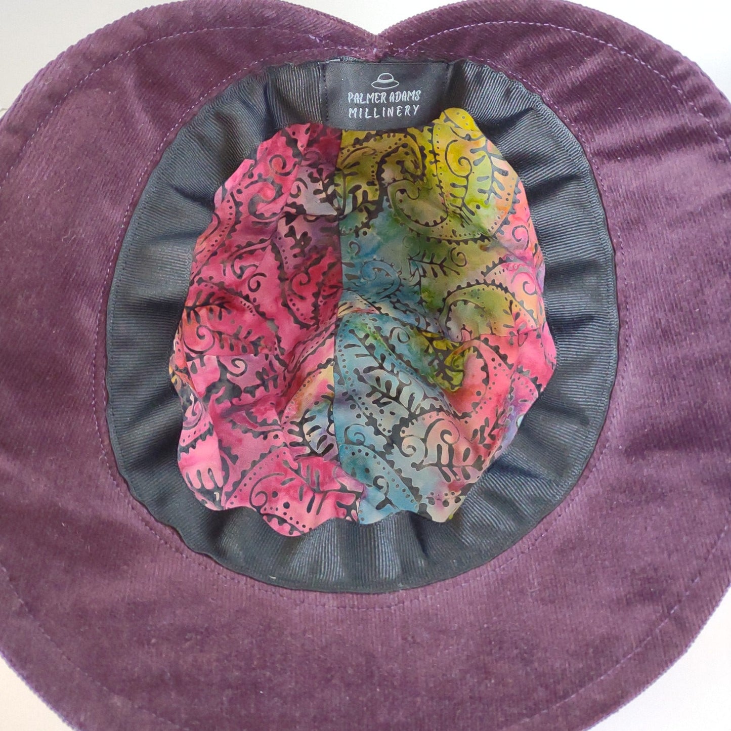 Purple Corduroy Cloche With Batik Flower