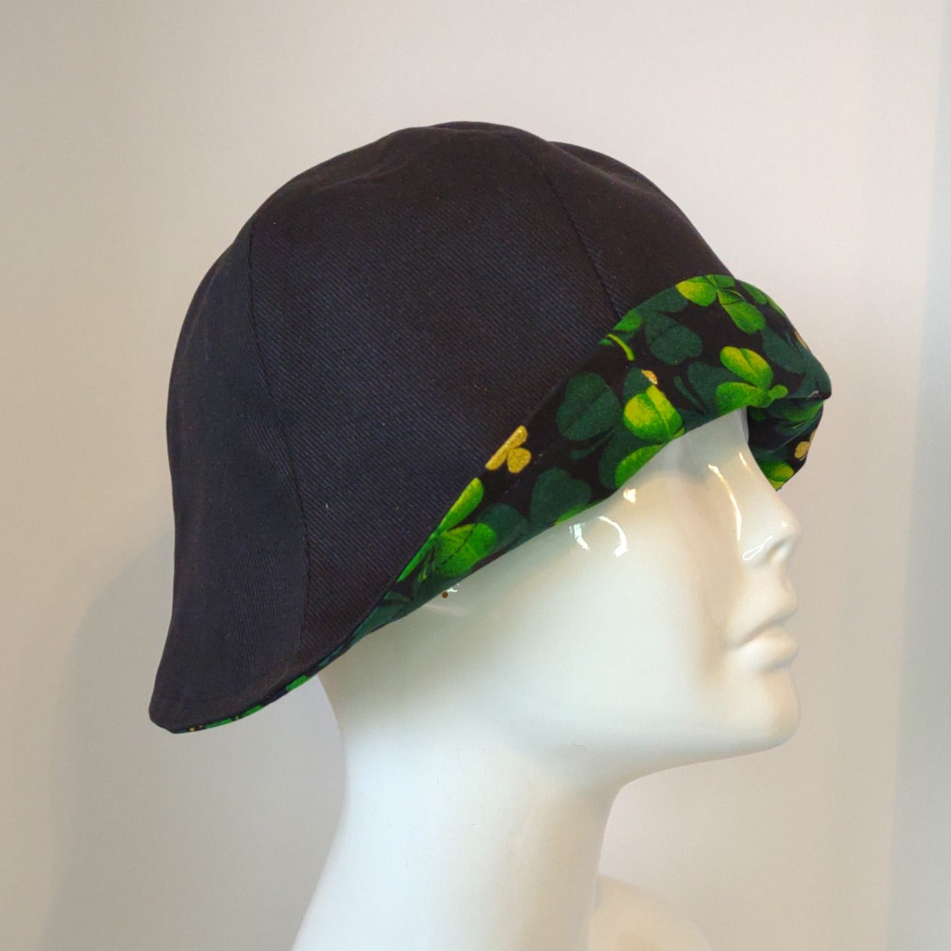 Black Denim & Green Clovers Hat | Reversible