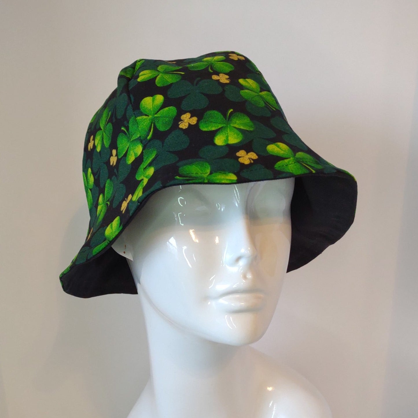 Black Denim & Green Clovers Hat | Reversible