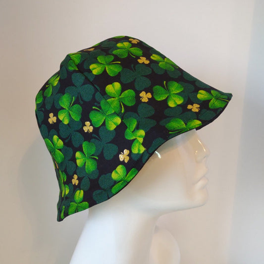 Black Denim & Green Clovers Hat | Reversible