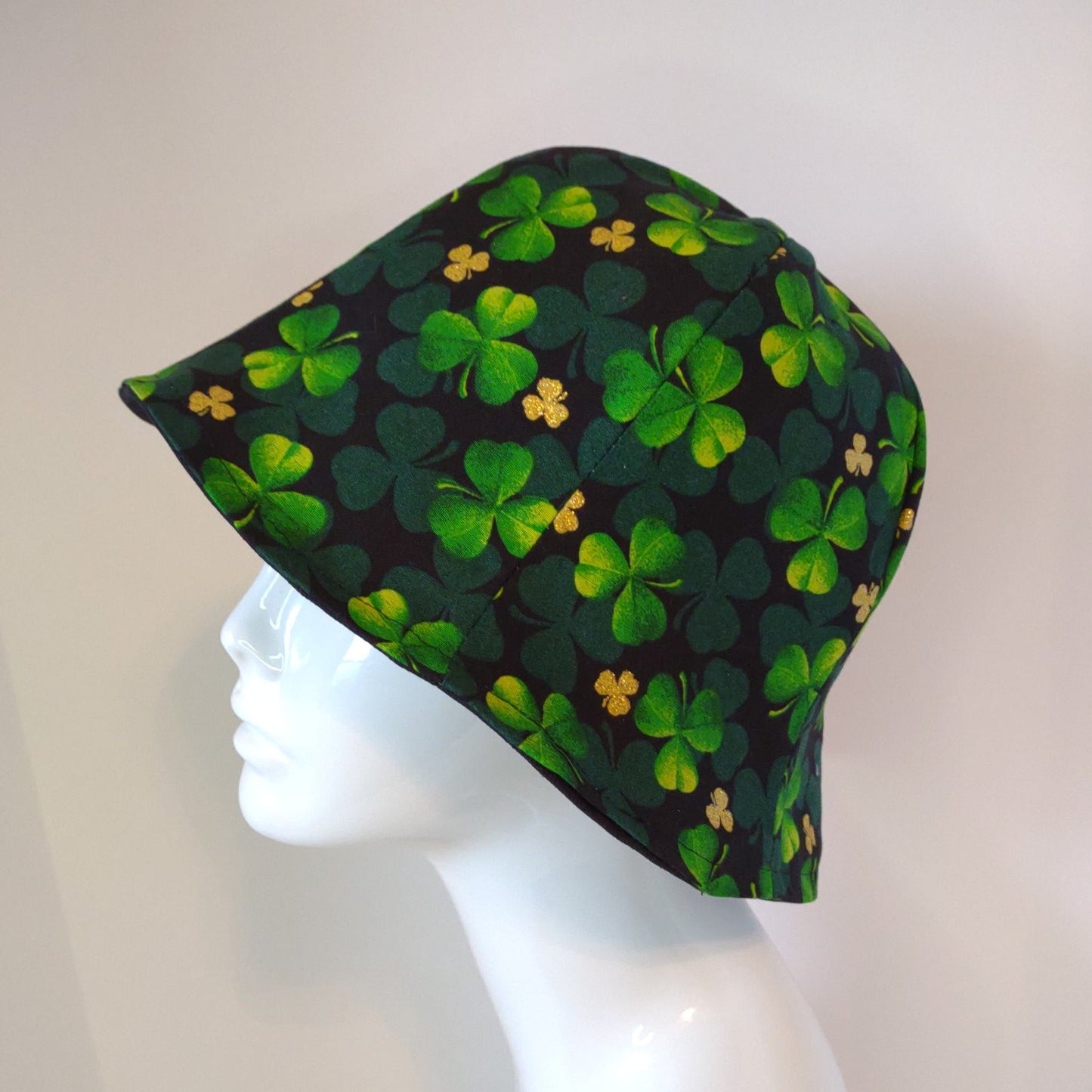 Black Denim & Green Clovers Hat | Reversible