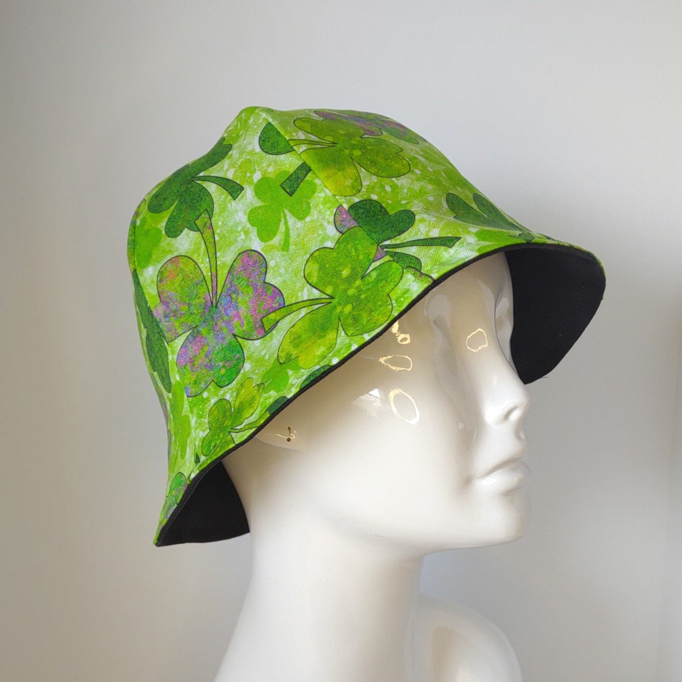 Black Denim Batik Shamrock Hat | Reversible