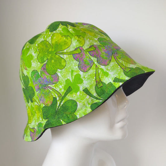 Black Denim Batik Shamrock Hat | Reversible