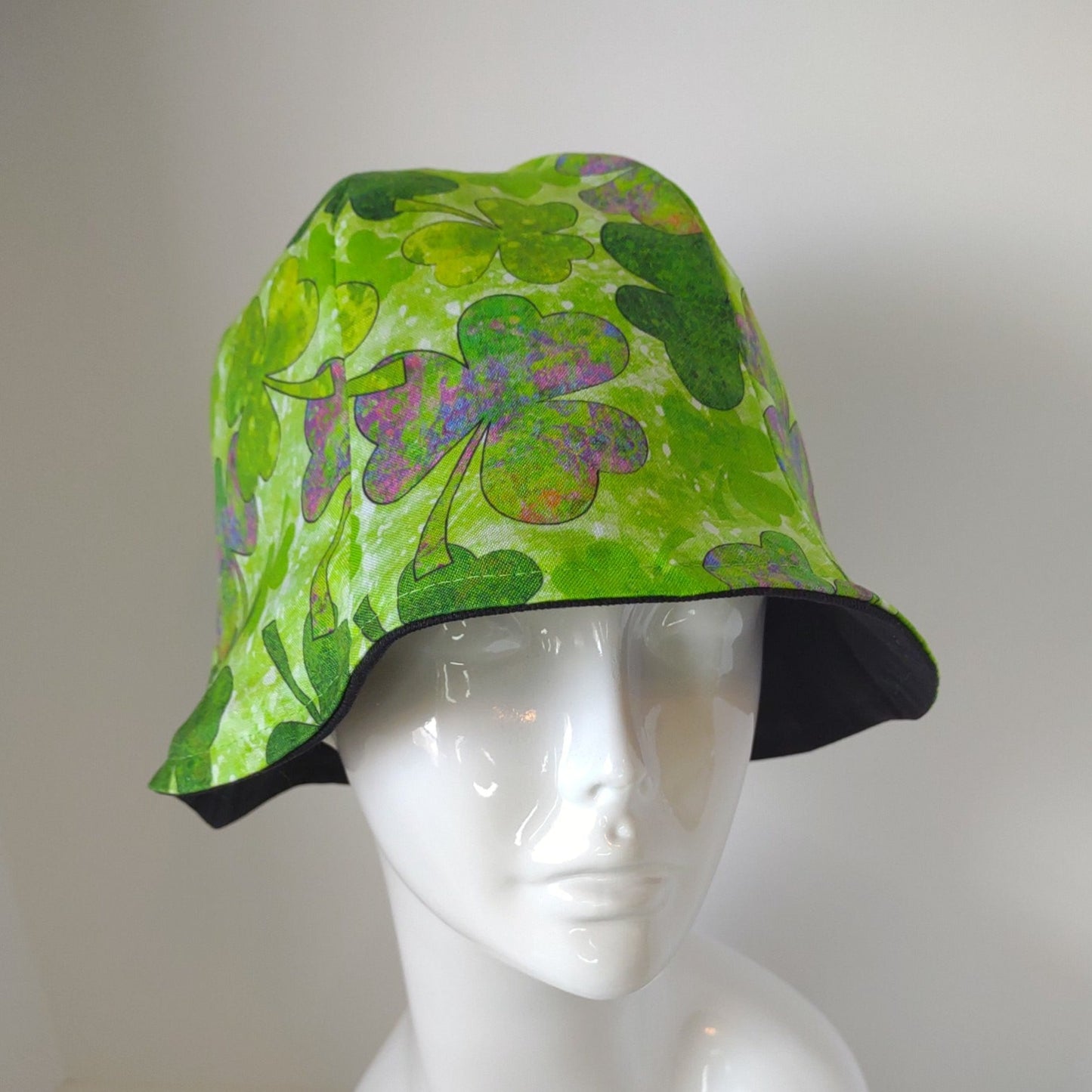 Black Denim Batik Shamrock Hat | Reversible