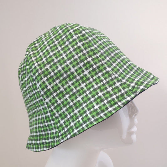 Green & Black Plaid & Black Denim Hat | Reversible