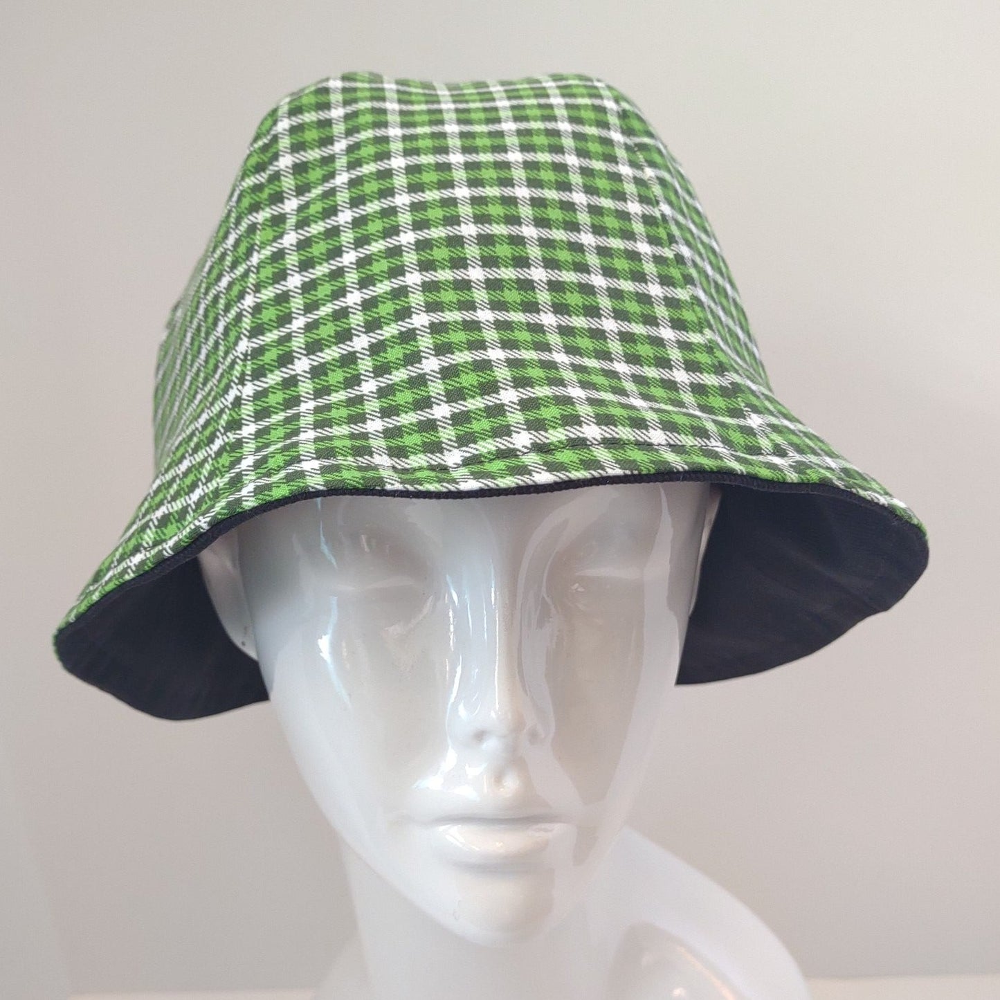 Green & Black Plaid & Black Denim Hat | Reversible