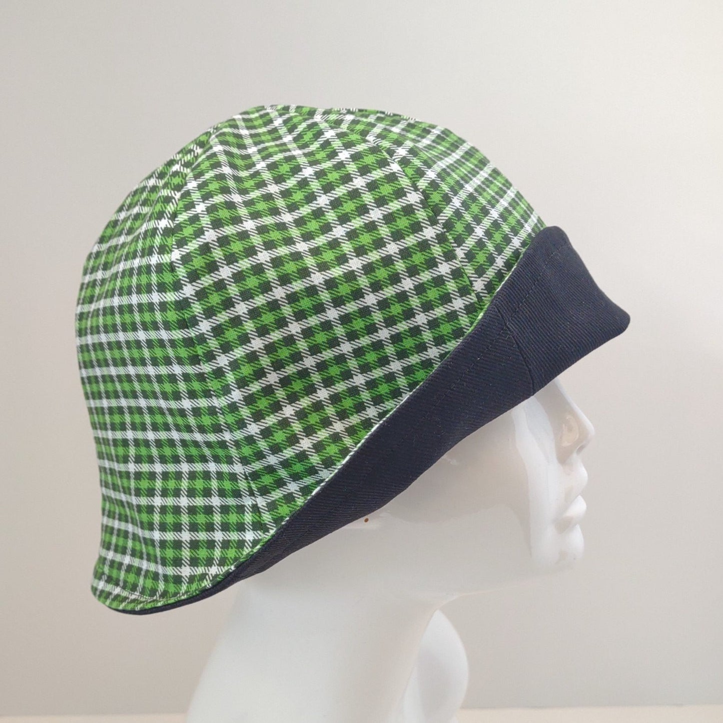 Green & Black Plaid & Black Denim Hat | Reversible