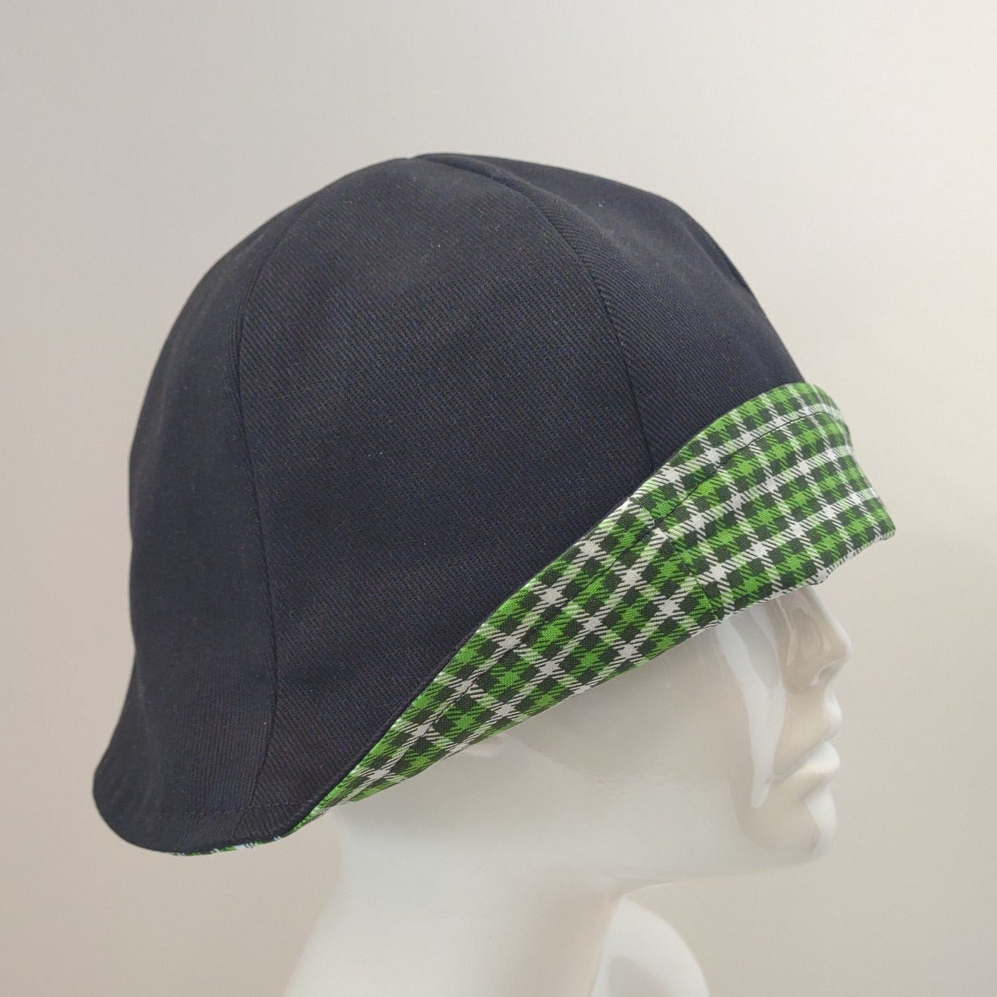Green & Black Plaid & Black Denim Hat | Reversible