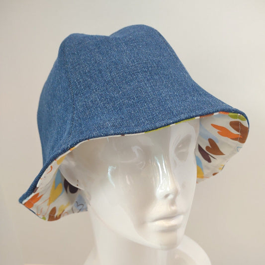 Dark Denim Hearts Hat | Reversible