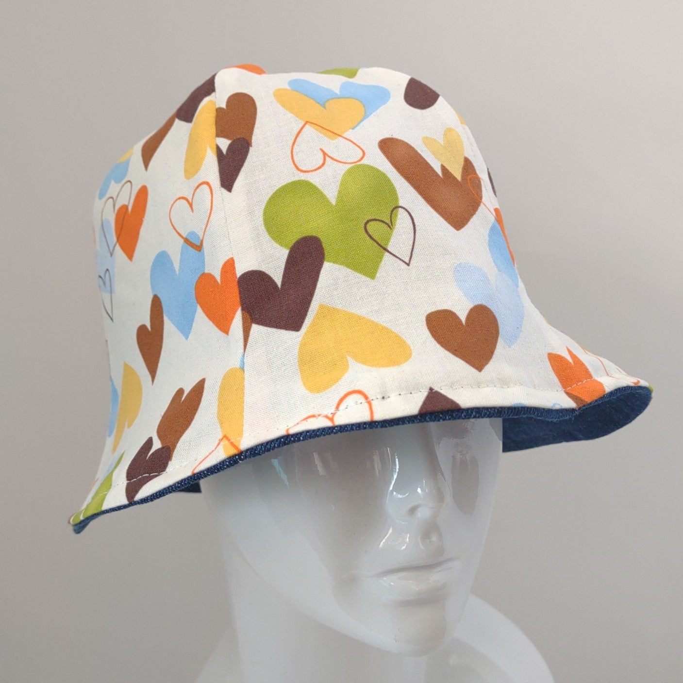 Dark Denim Hearts Hat | Reversible