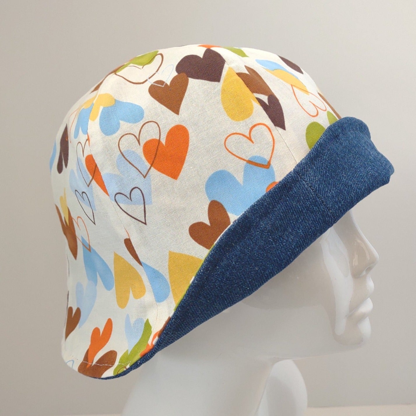 Dark Denim Hearts Hat | Reversible