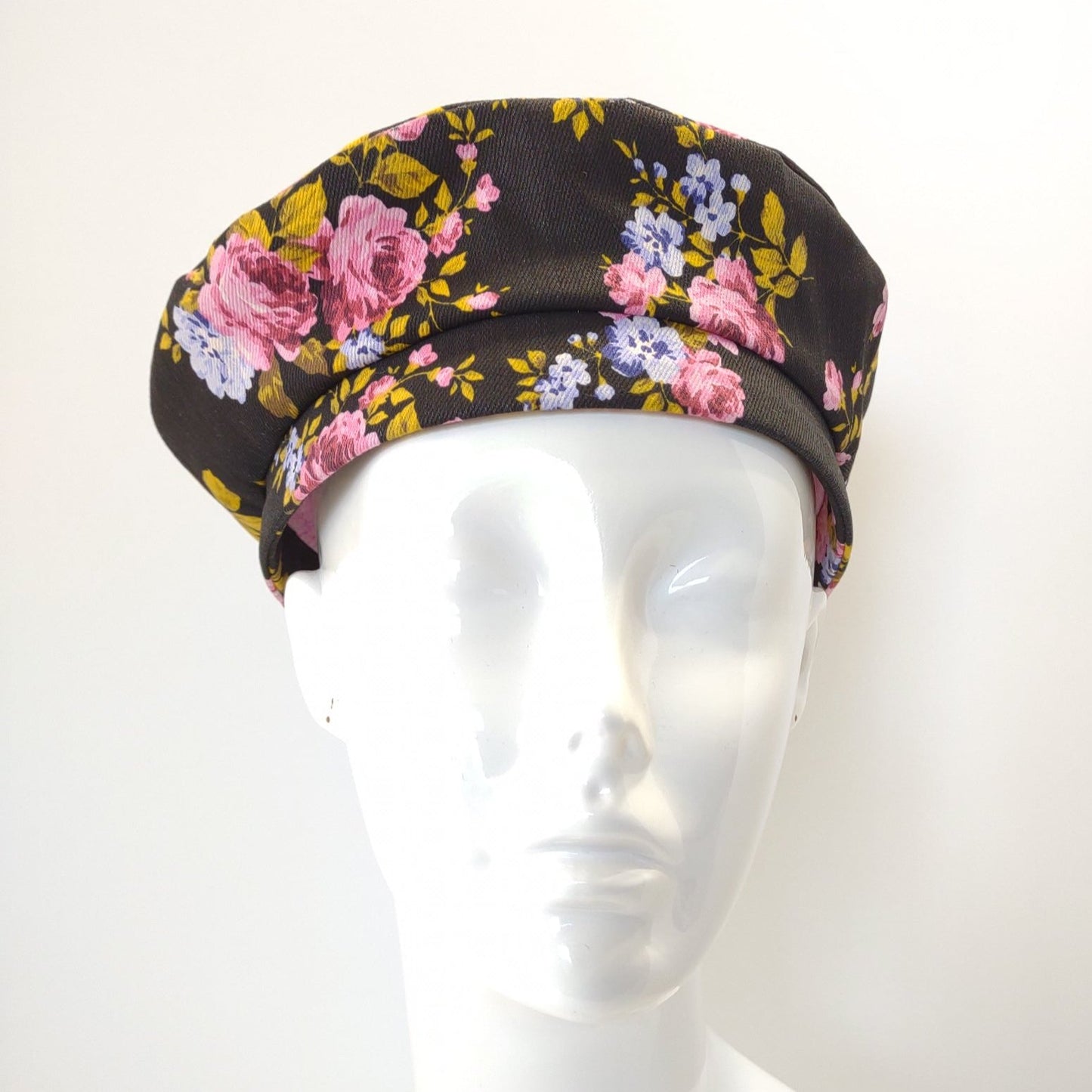 Black Denim Floral Bouquet Beret
