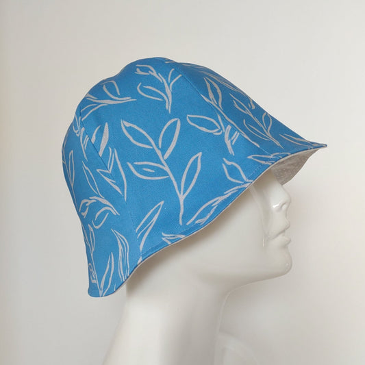 Breezy: Hand-Sketched Leaves Hat in Blue & Gray