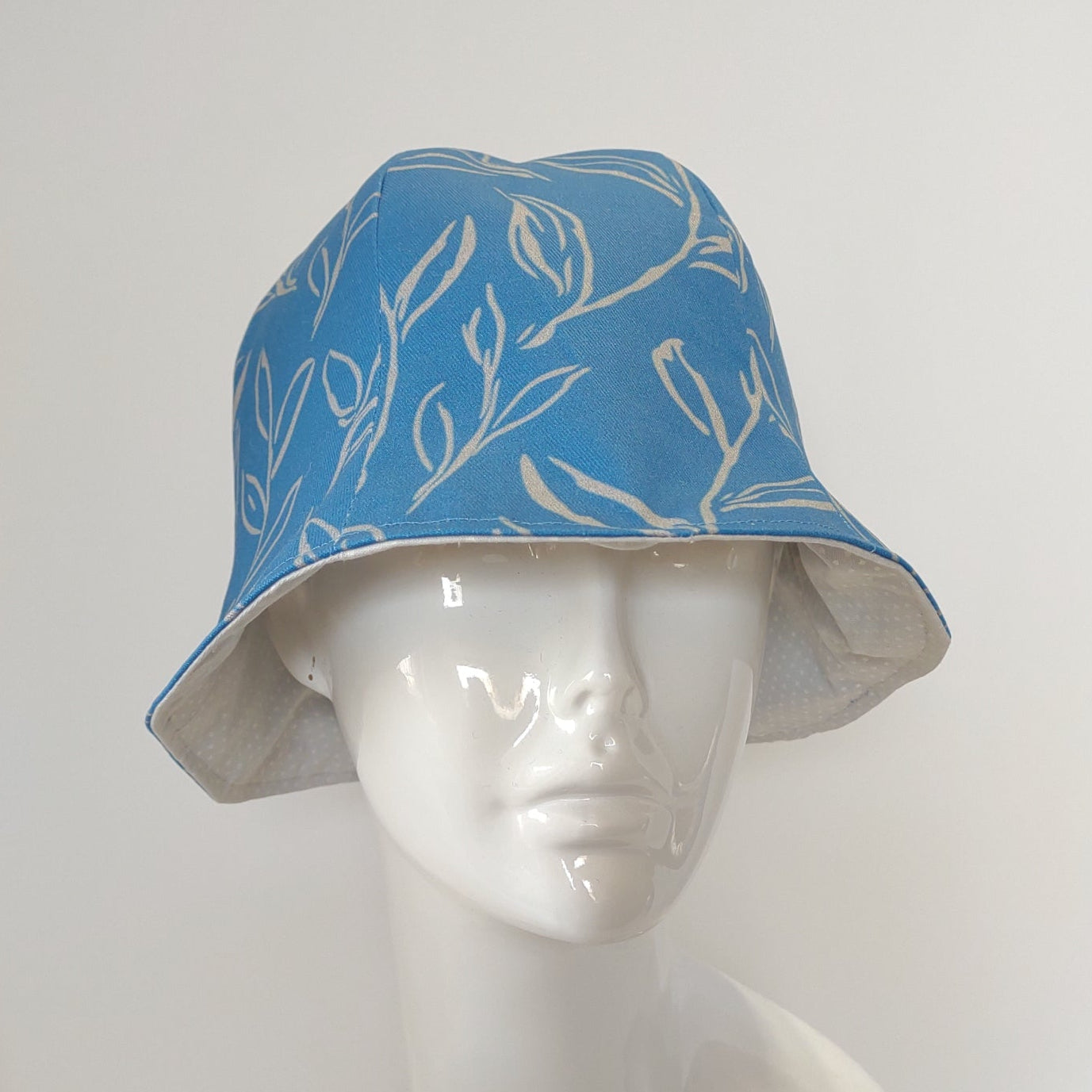 Breezy: Hand-Sketched Leaves Hat in Blue & Gray