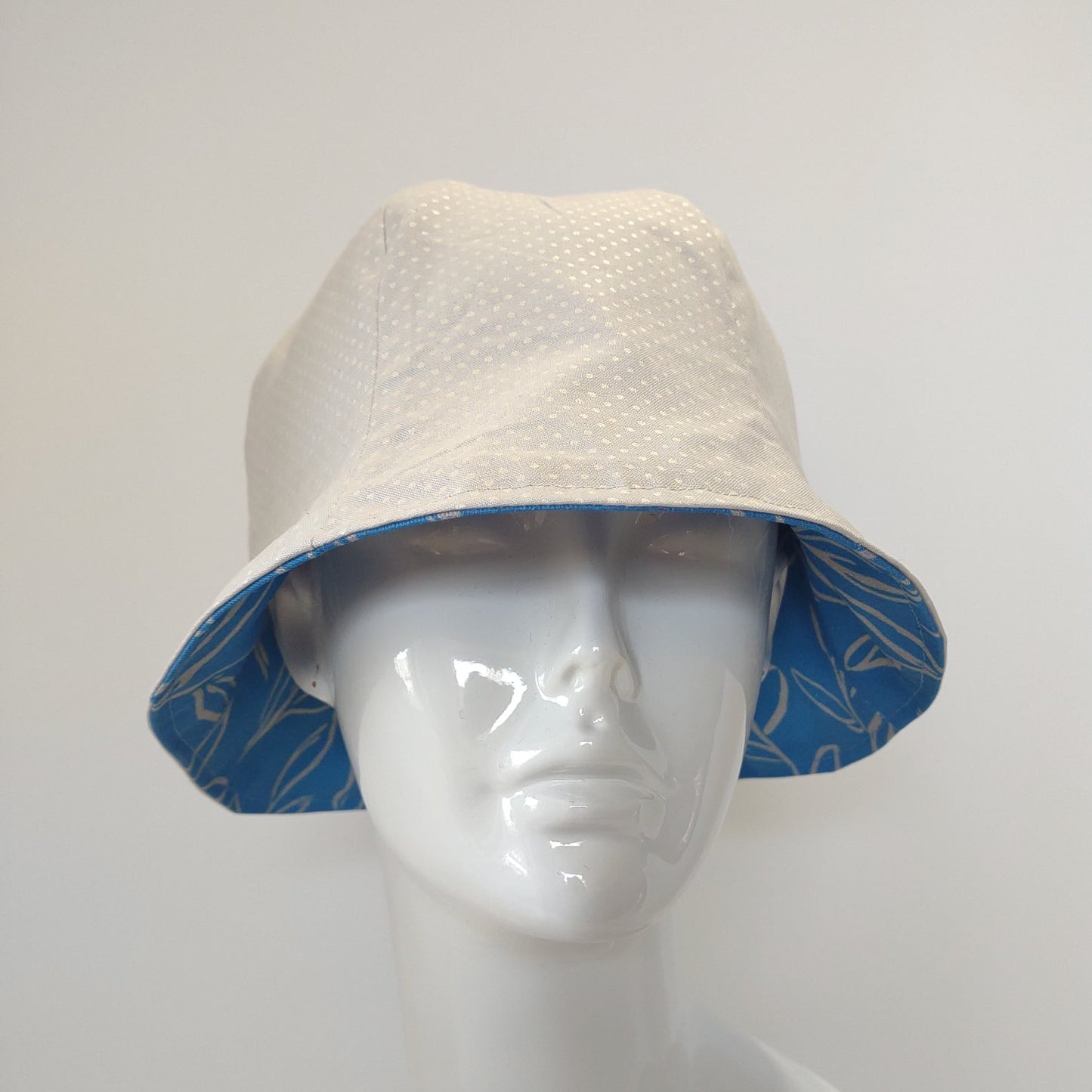 Breezy: Hand-Sketched Leaves Hat in Blue & Gray