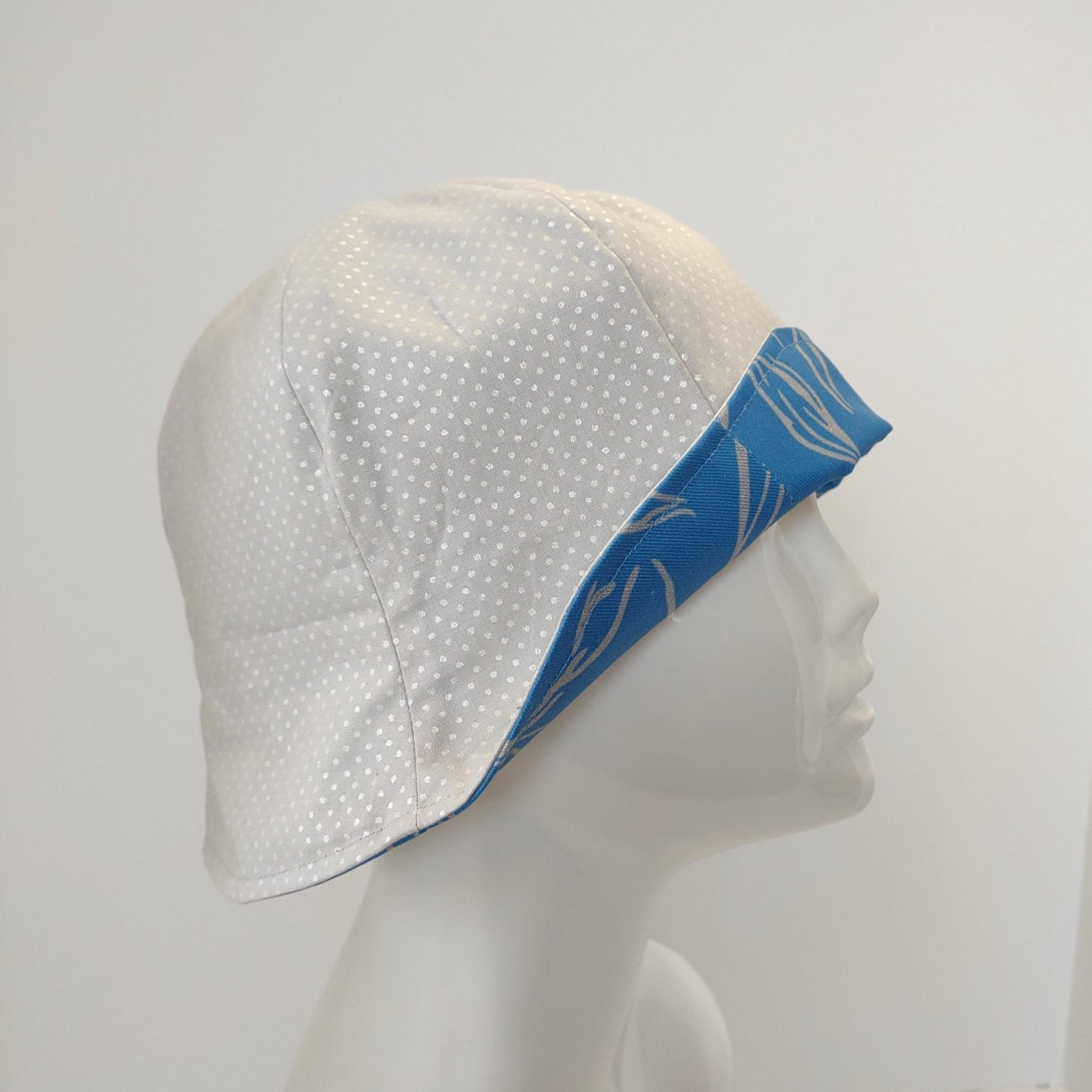 Breezy: Hand-Sketched Leaves Hat in Blue & Gray
