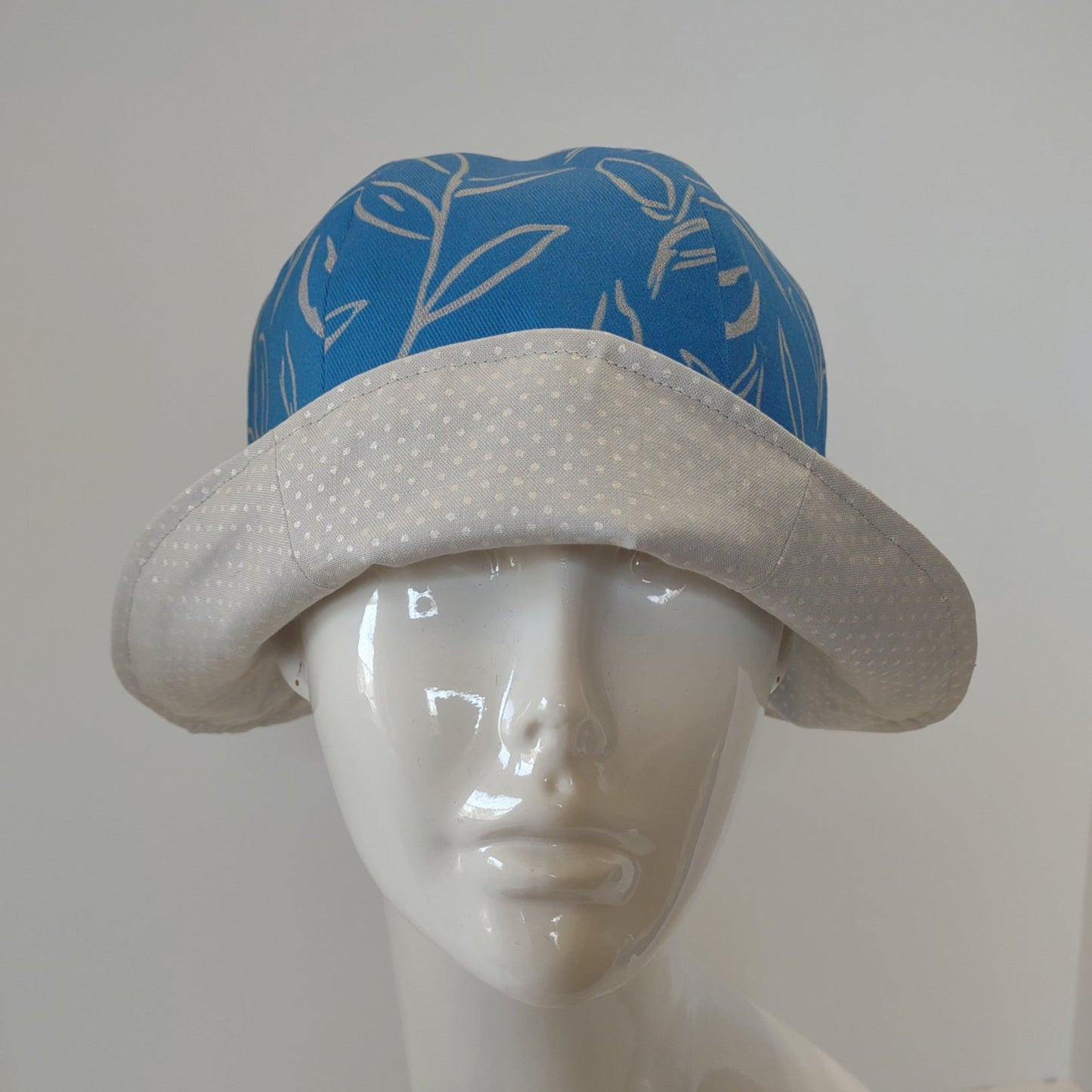 Breezy: Hand-Sketched Leaves Hat in Blue & Gray