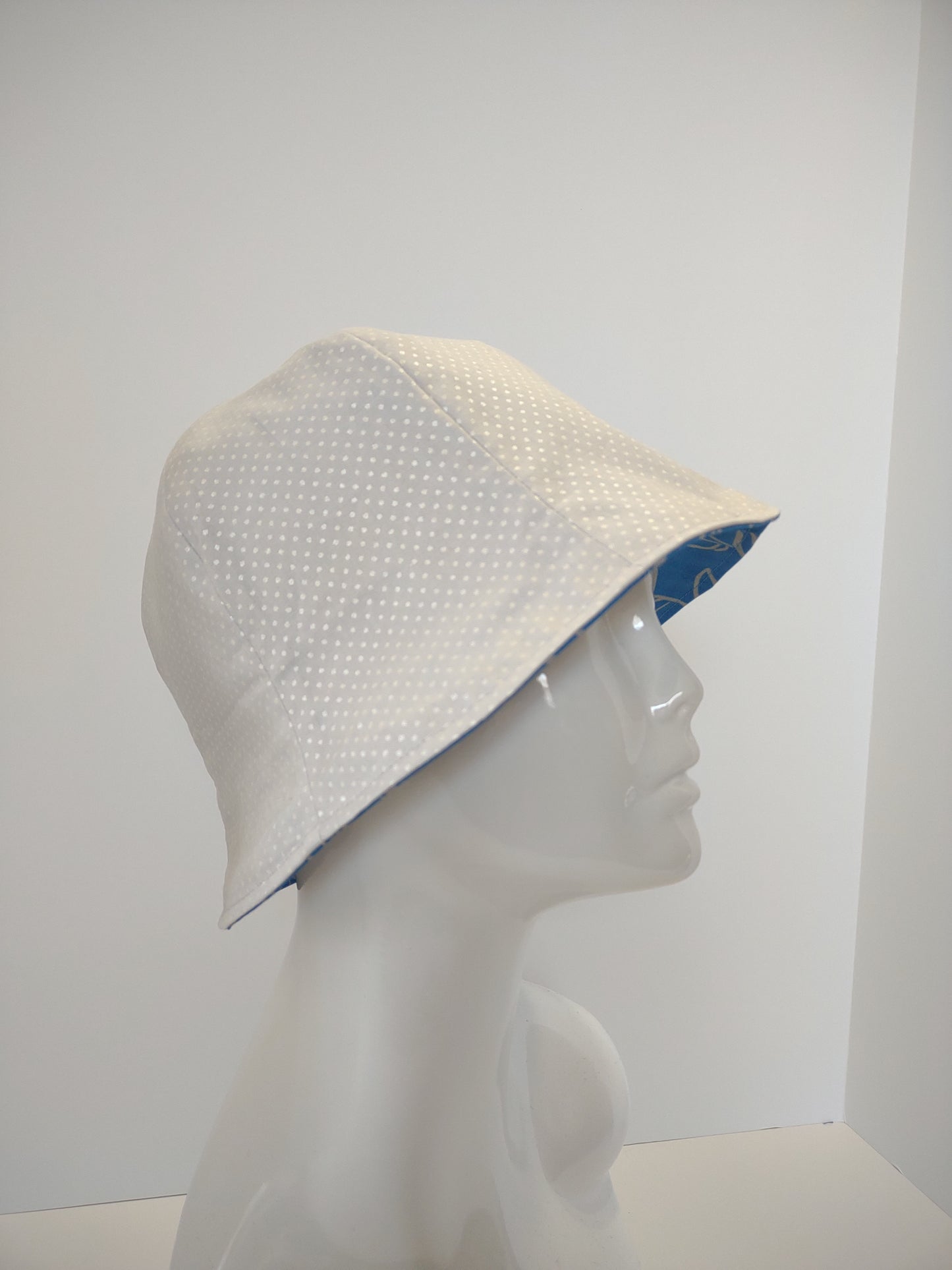 Breezy: Hand-Sketched Leaves Hat in Blue & Gray
