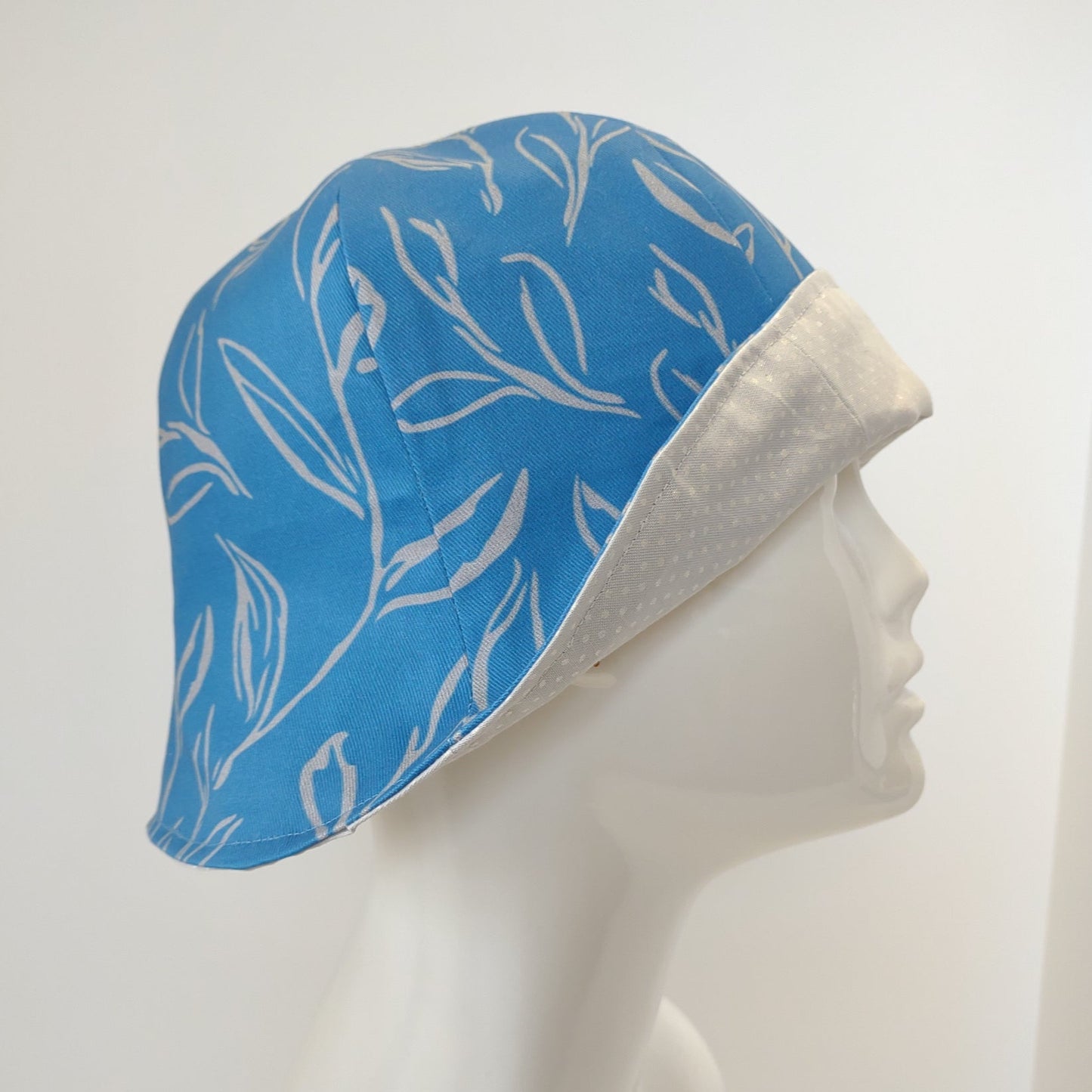 Breezy: Hand-Sketched Leaves Hat in Blue & Gray