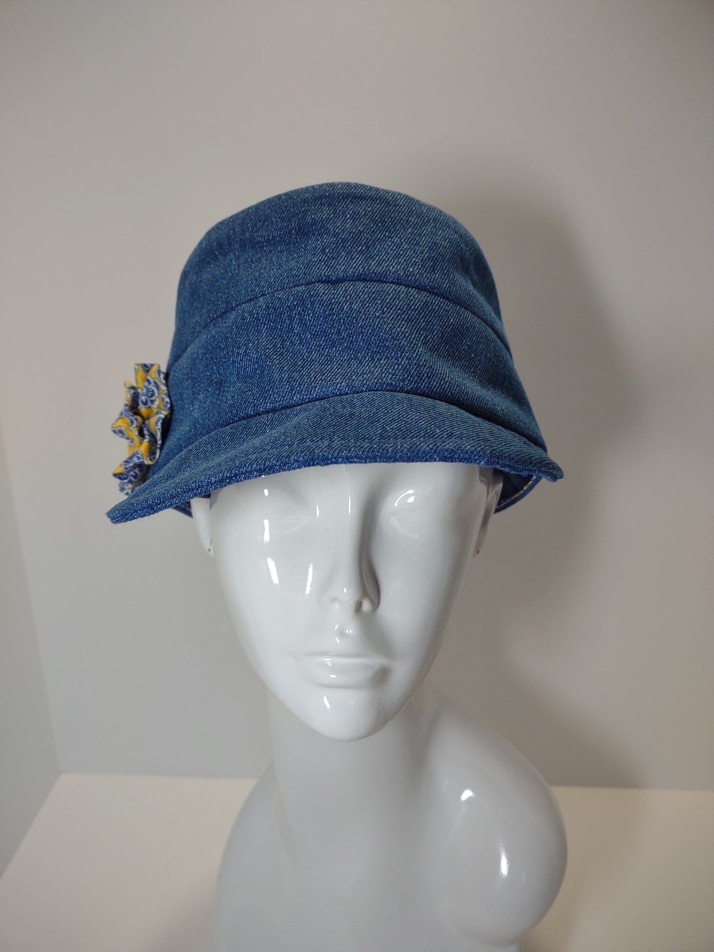 Denim Cap With Floral Print Flower