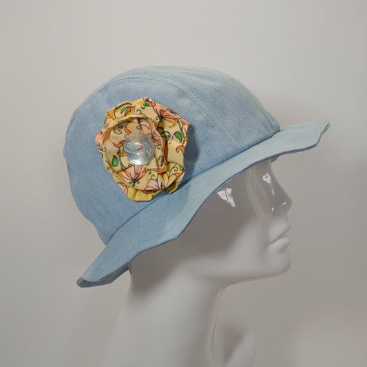 Sky Blue Denim Hat With Scalloped Brim