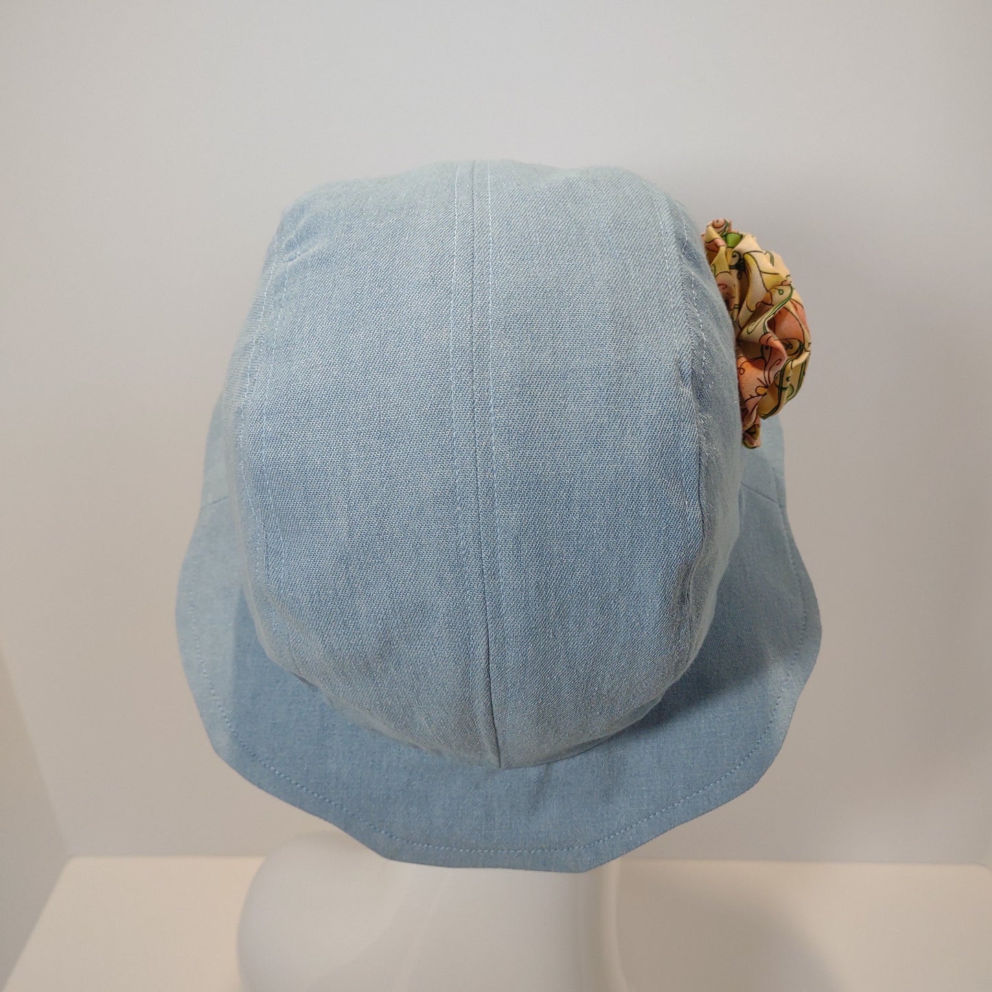 Sky Blue Denim Hat With Scalloped Brim