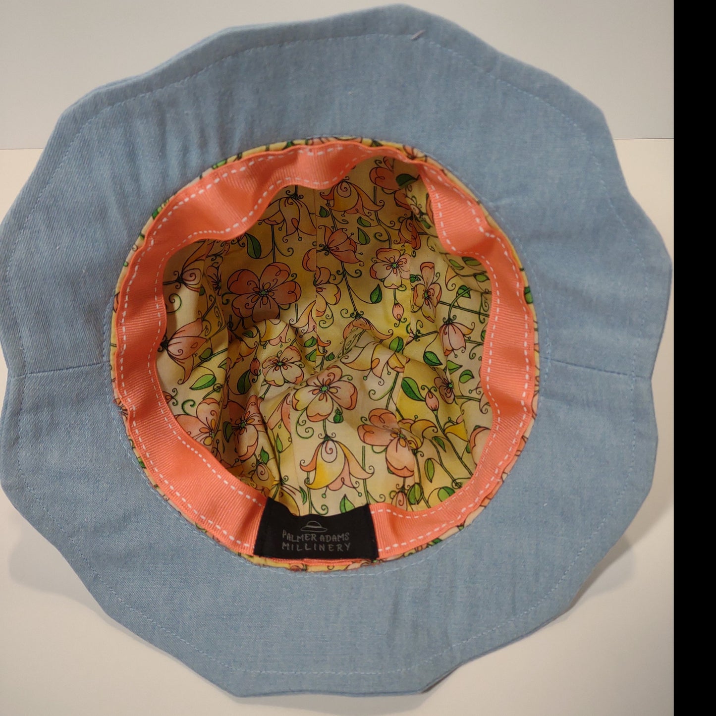 Sky Blue Denim Hat With Scalloped Brim