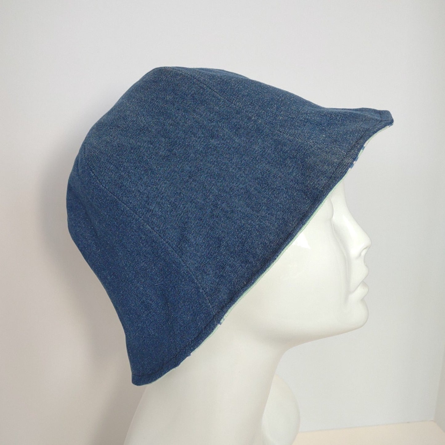 Mint Green Floral and Denim Tulip Hat | Reversible