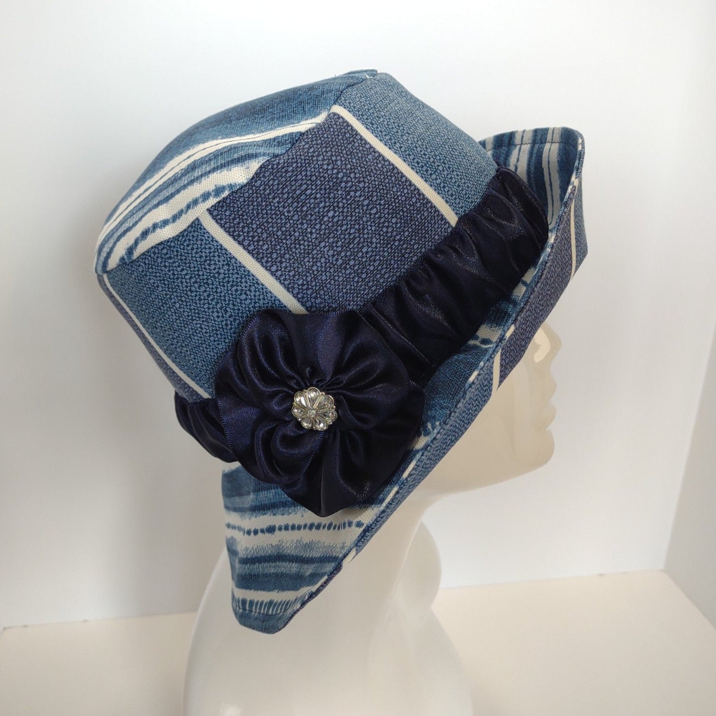 Blue Stripe Wide-Brimmed Hat