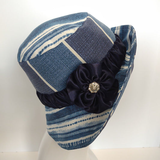 Blue Stripe Wide-Brimmed Hat