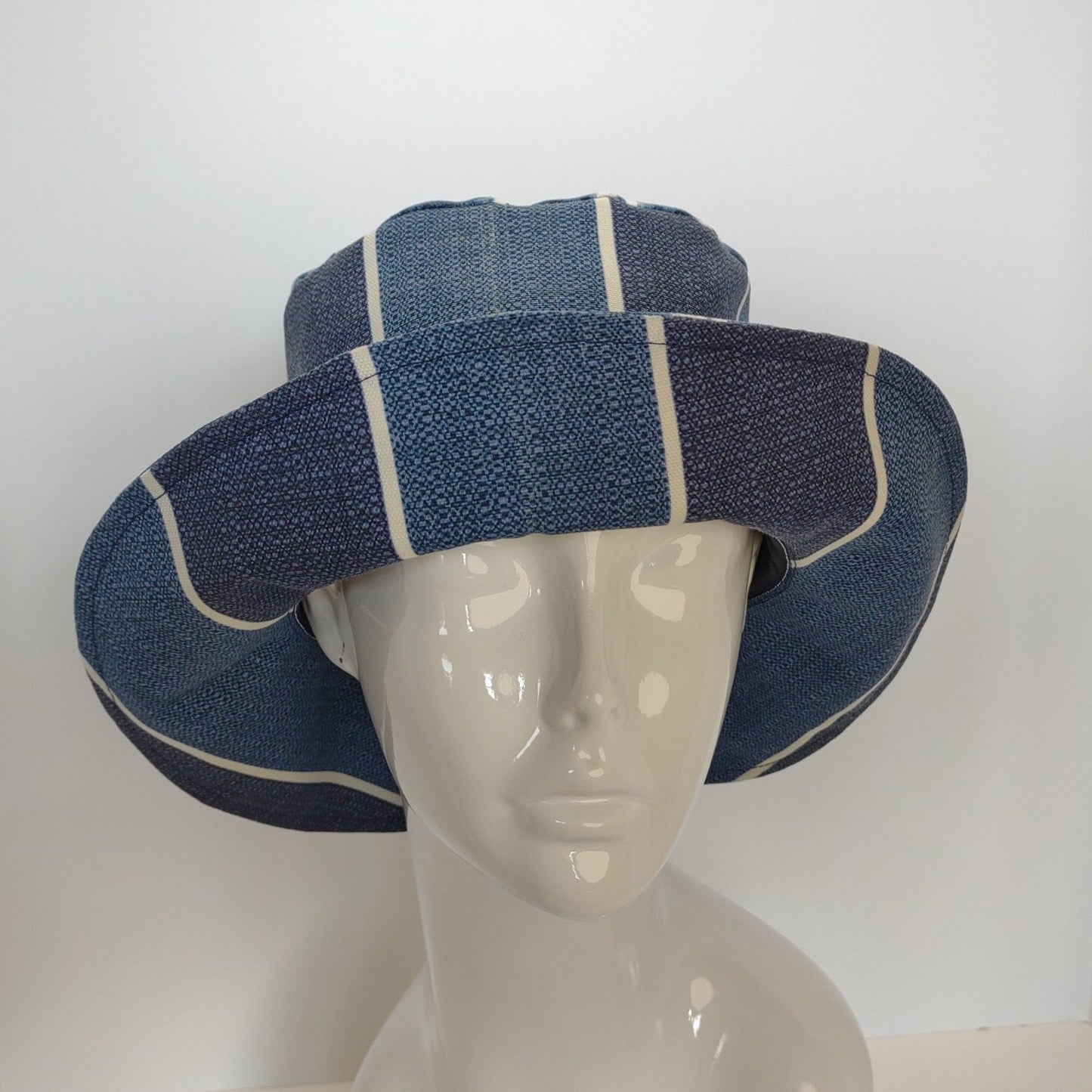 Blue Stripe Wide-Brimmed Hat