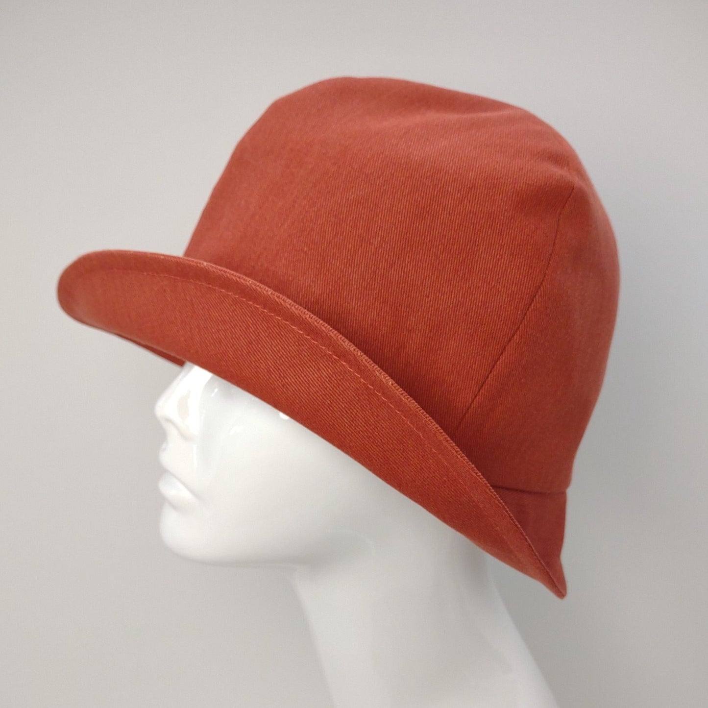 Rust Denim Cloche With Fall Leaves & Bicycle Lining