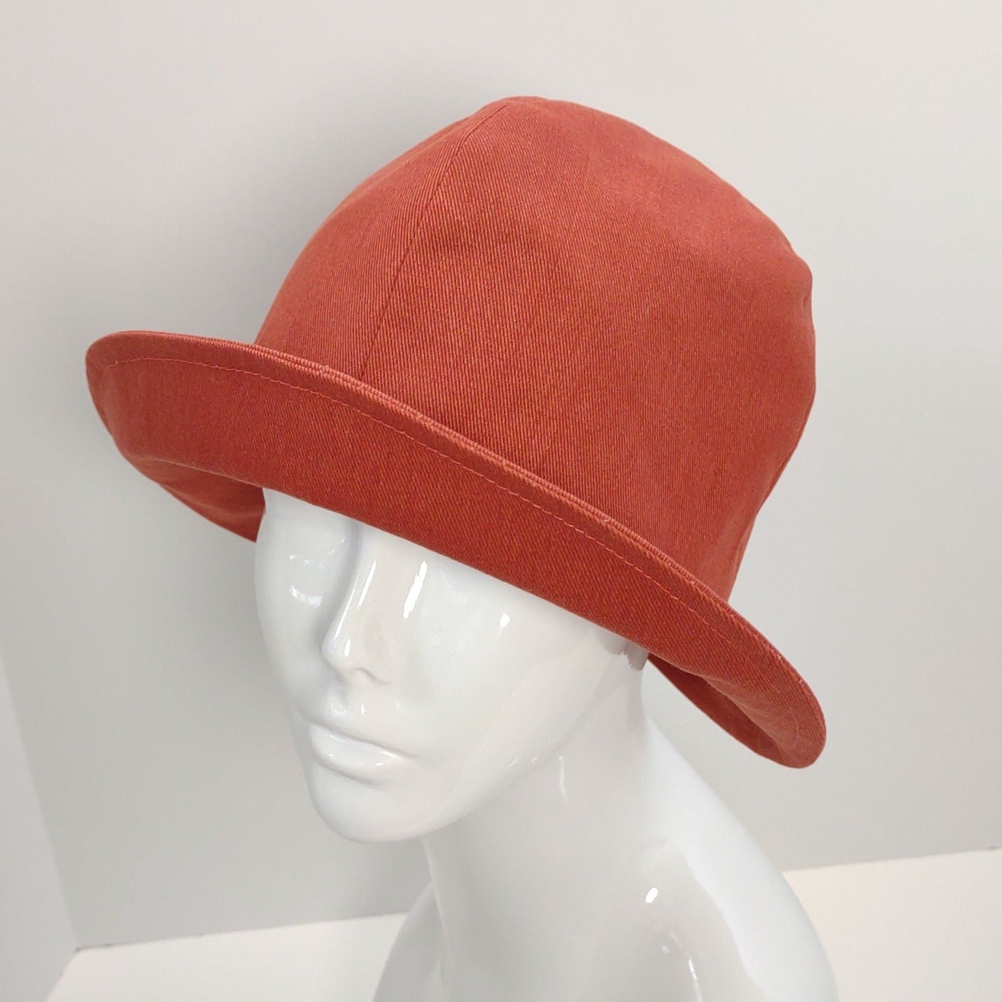 Rust Denim Cloche With Fall Leaves & Bicycle Lining