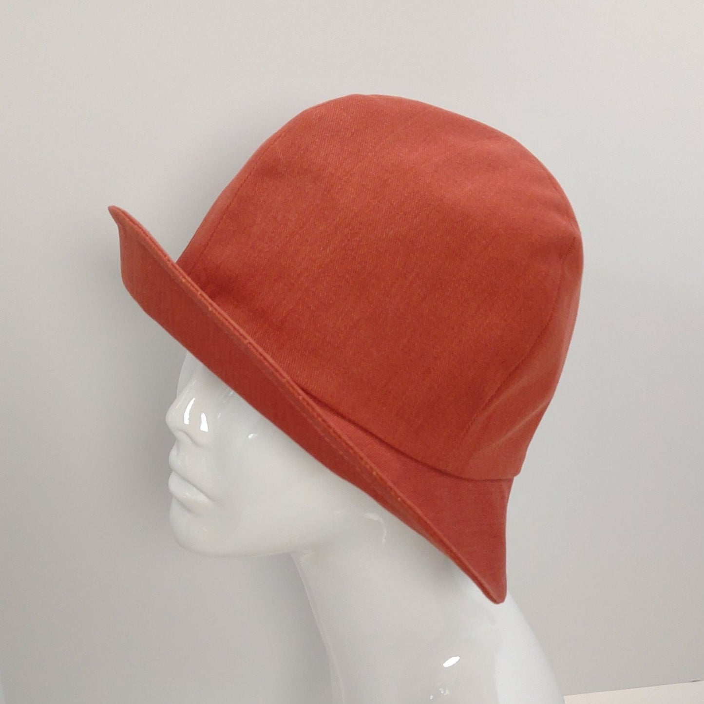 Rust Denim Cloche With Fall Leaves & Bicycle Lining