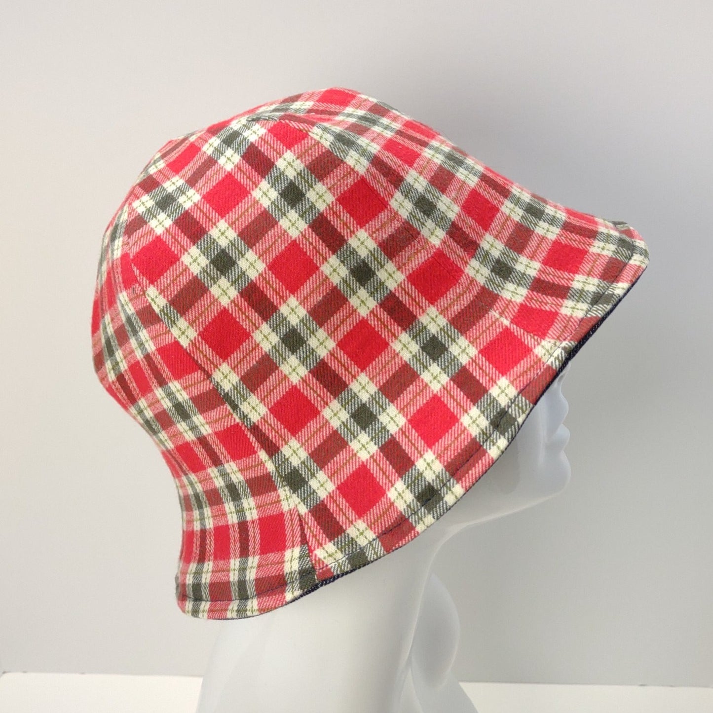 Denim and Red Plaid Flannel Hat | Reversible