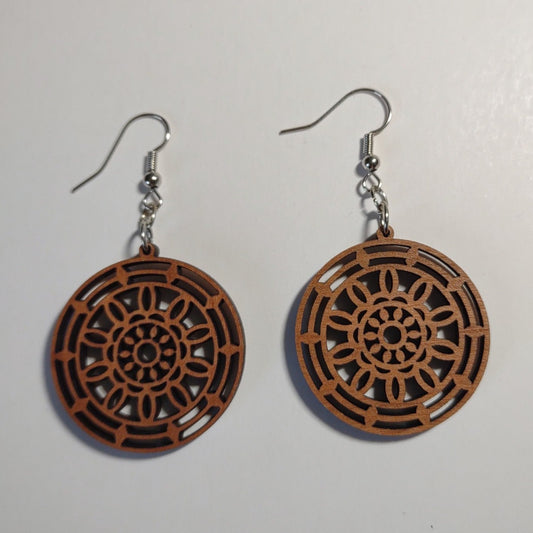 Handcrafted Woodcut Earrings | Round Craftsman Motif