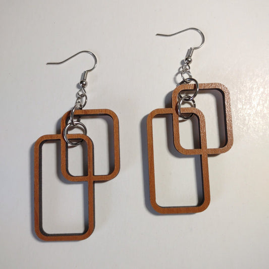 Handcrafted Woodcut Earrings | Rectangular