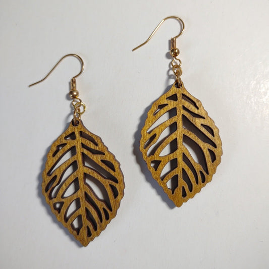 Handcrafted Woodcut Earrings | Leaf