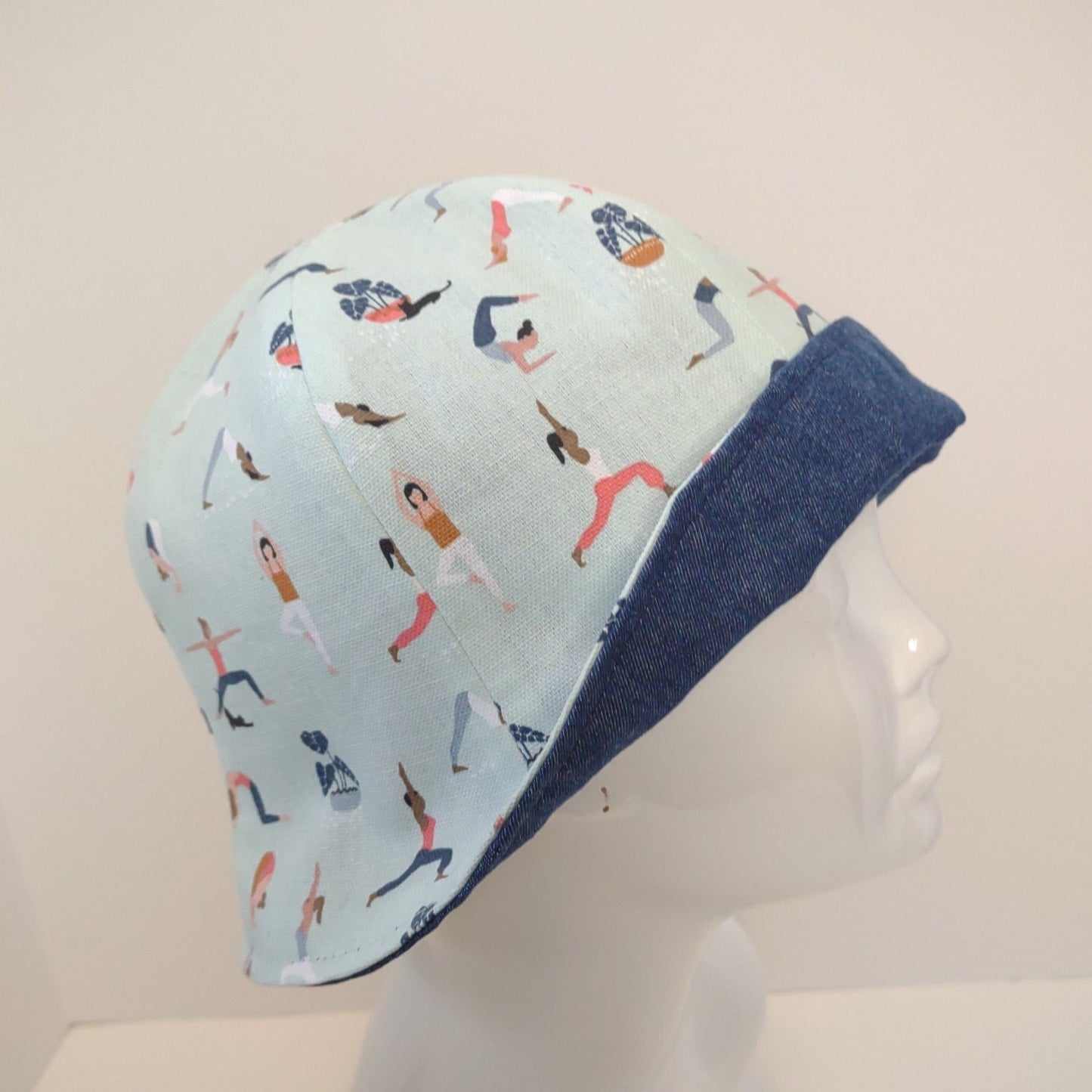 Yoga and Blue Denim Tulip Hat | Reversible