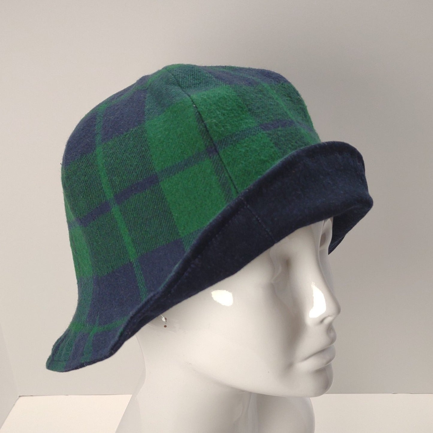 Navy & Green Plaid & Denim Tulip Hat | Reversible