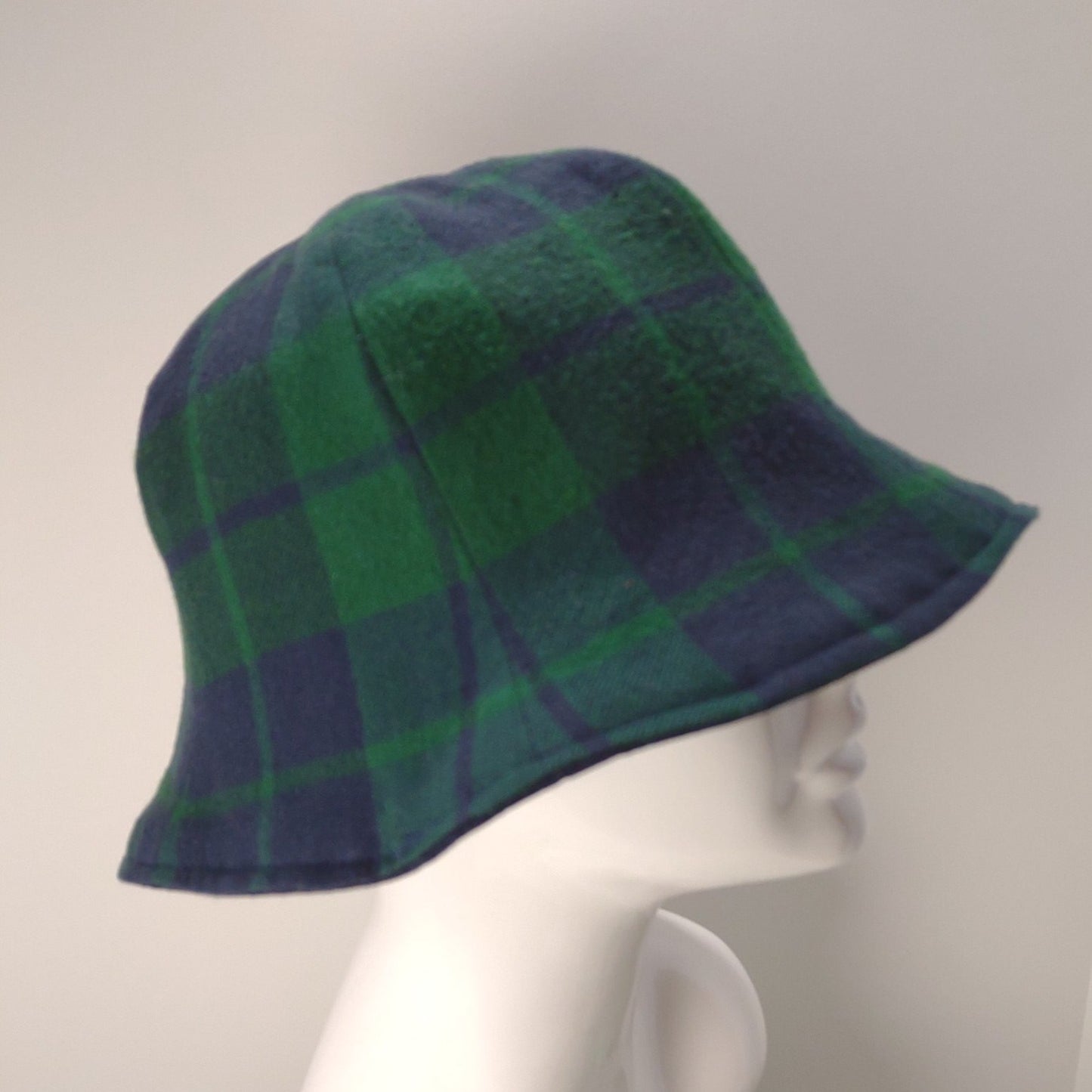 Navy & Green Plaid & Denim Tulip Hat | Reversible