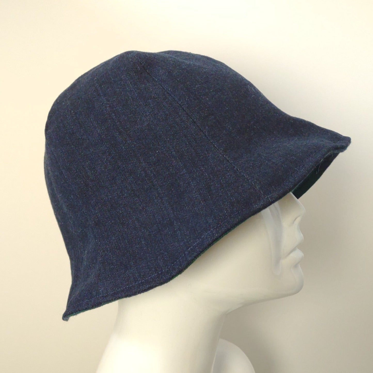 Navy & Green Plaid & Denim Tulip Hat | Reversible