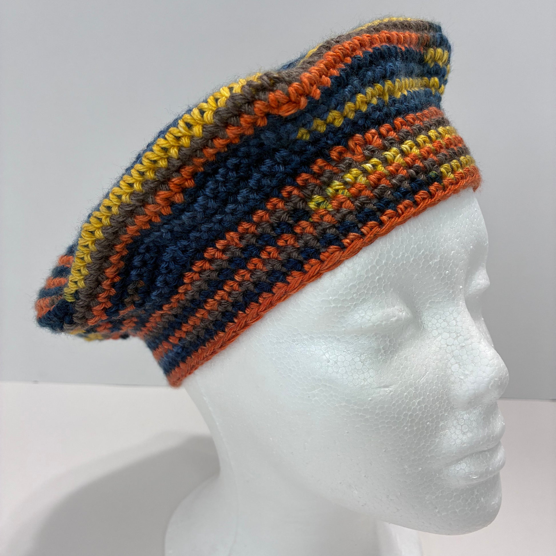Multicolored crocheted beret