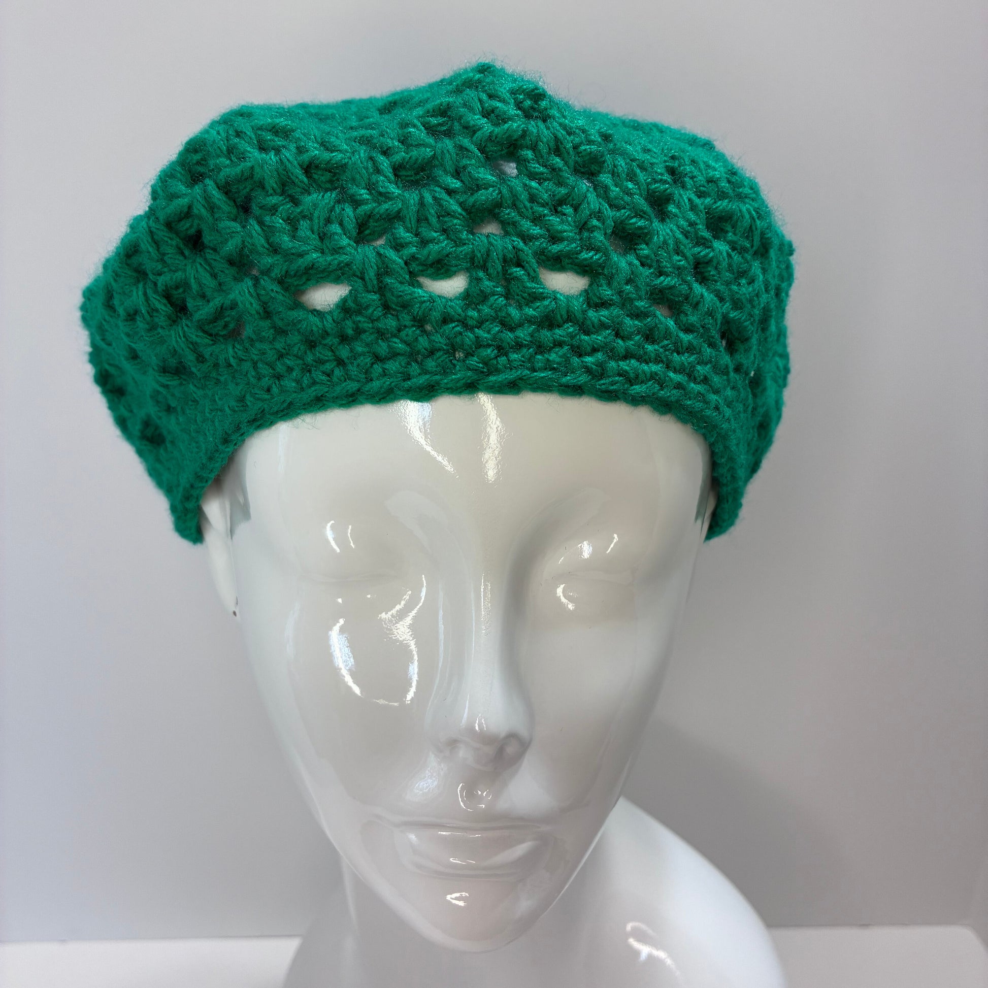Green crocheted beret 