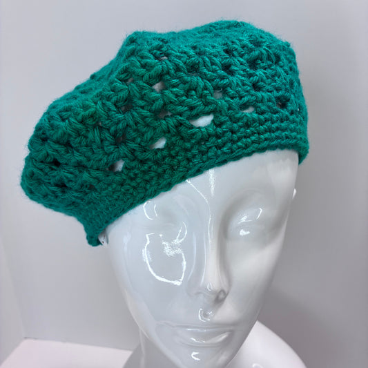 Kelly  green crochet beret 