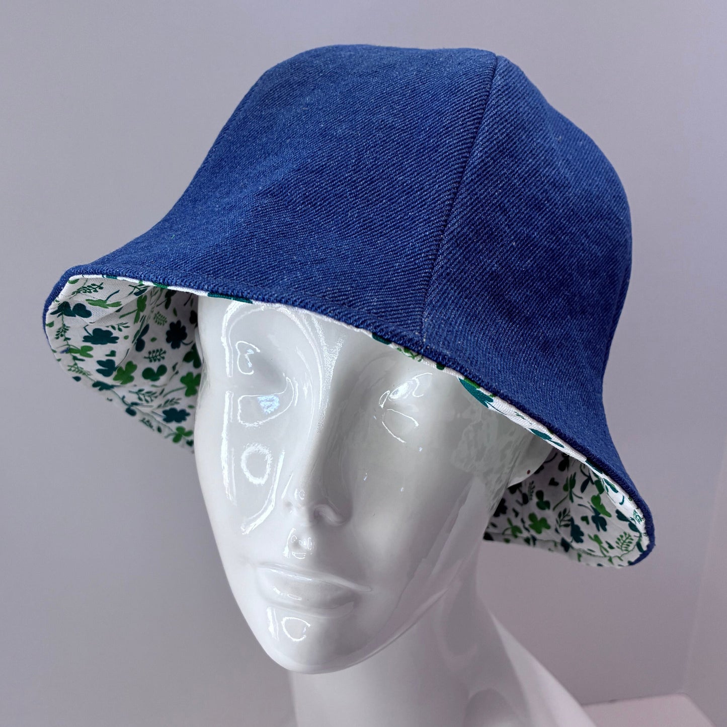 Reversible denim hat with shamrocks